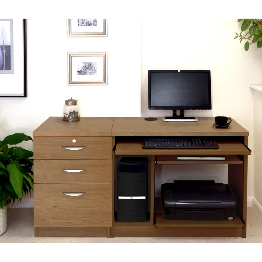 Set-06 2 Drawer Computer Desk with Cabinet - Dark Brown