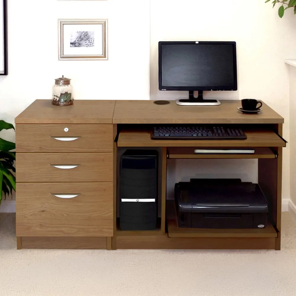 Set-06 2 Drawer Computer Desk with Cabinet - Dark Brown