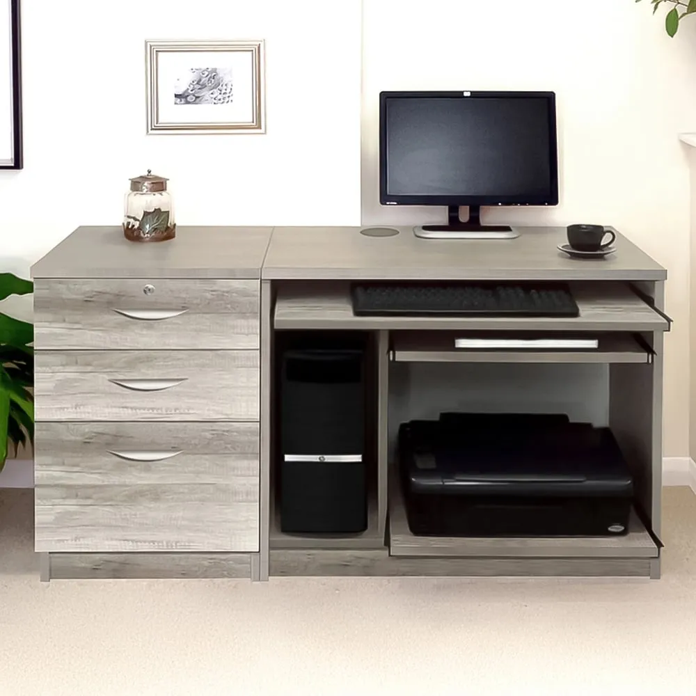Set-06 2 Drawer Computer Desk with Cabinet - Grey