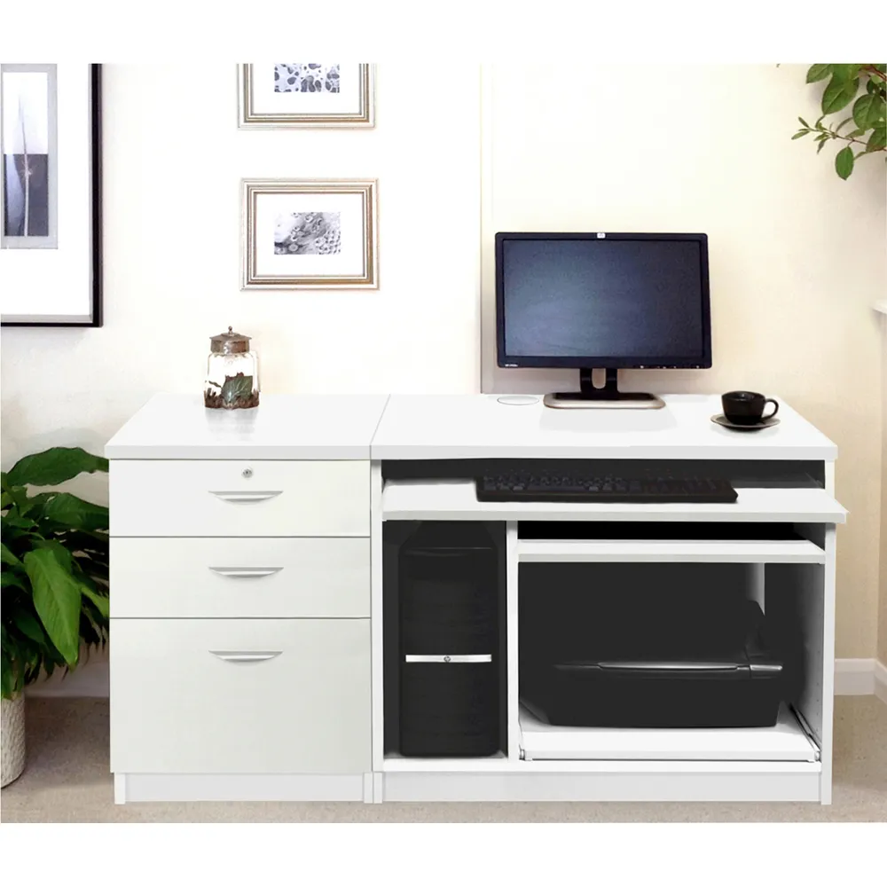 Set-06 2 Drawer Computer Desk with Cabinet - White