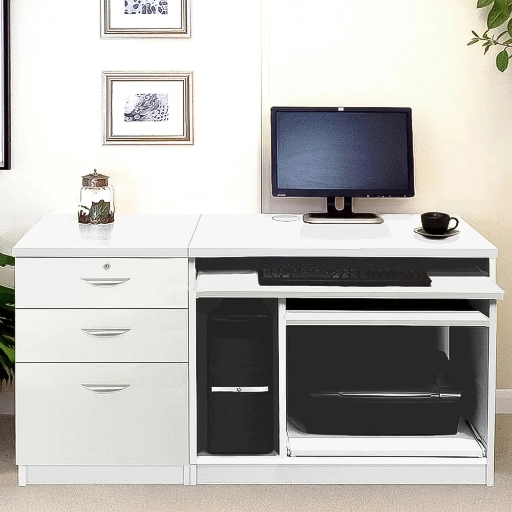 Set-06 2 Drawer Computer Desk with Cabinet - White