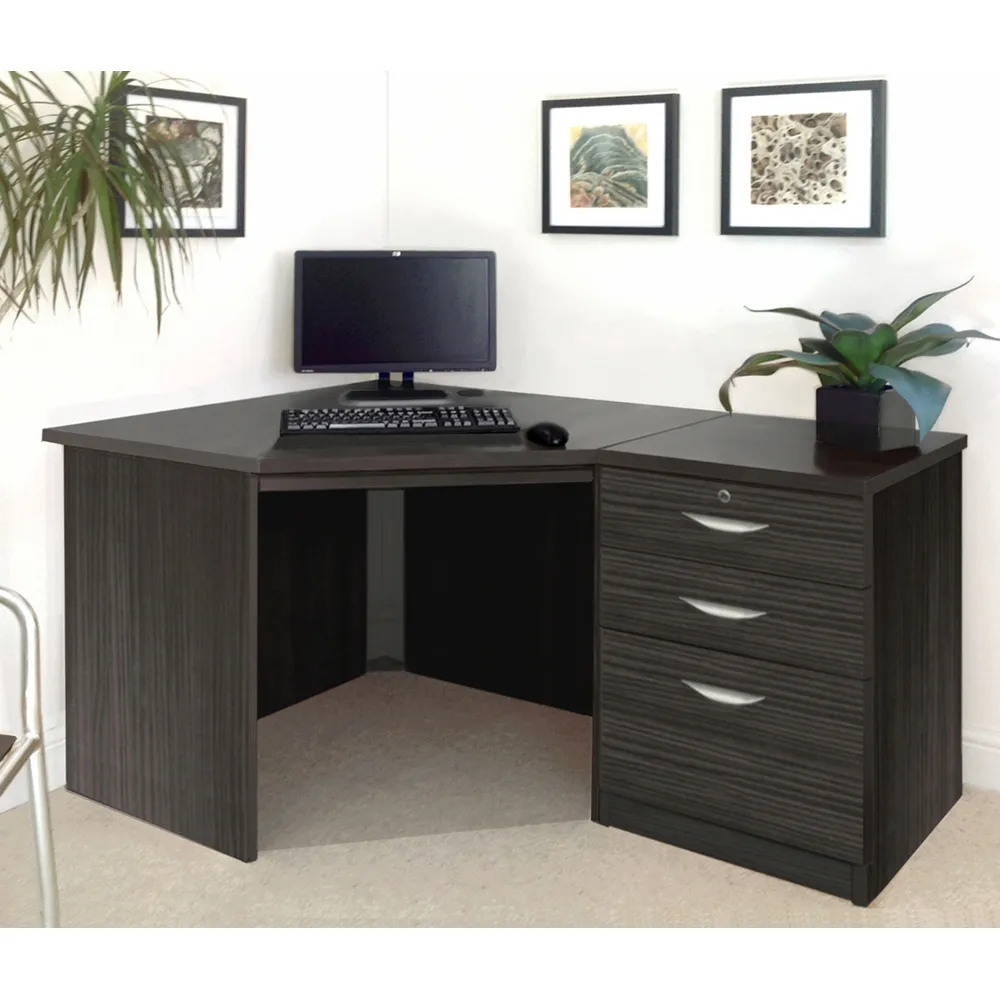 Set-07 Corner Desk with 2 Drawer Cabinet - Black