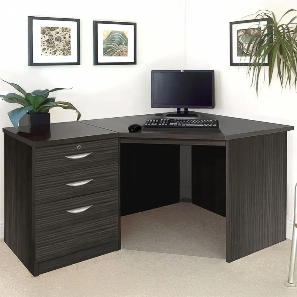 Set-07 Corner Desk with 2 Drawer Cabinet - Black image