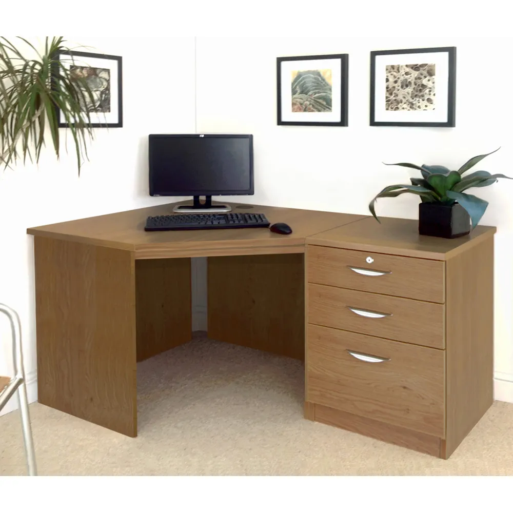 Set-07 Corner Desk with 2 Drawer Cabinet - Brown