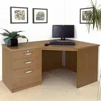 Set-07 Corner Desk with 2 Drawer Cabinet - Brown
