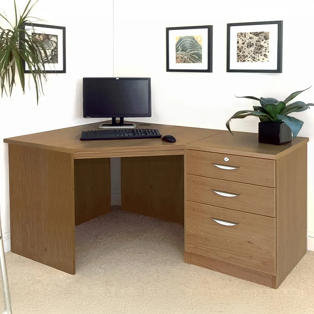 Set-07 Corner Desk with 2 Drawer Cabinet - Brown