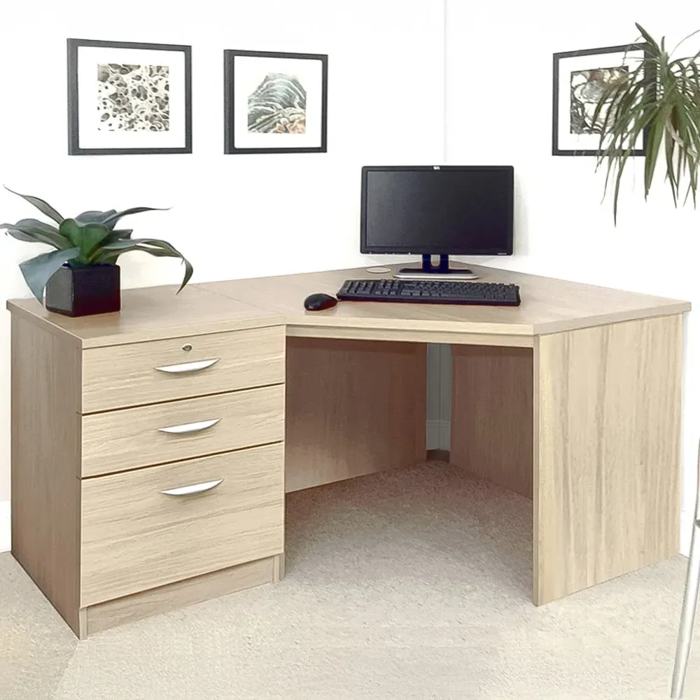 Set-07 Corner Desk with 2 Drawer Cabinet - Brown