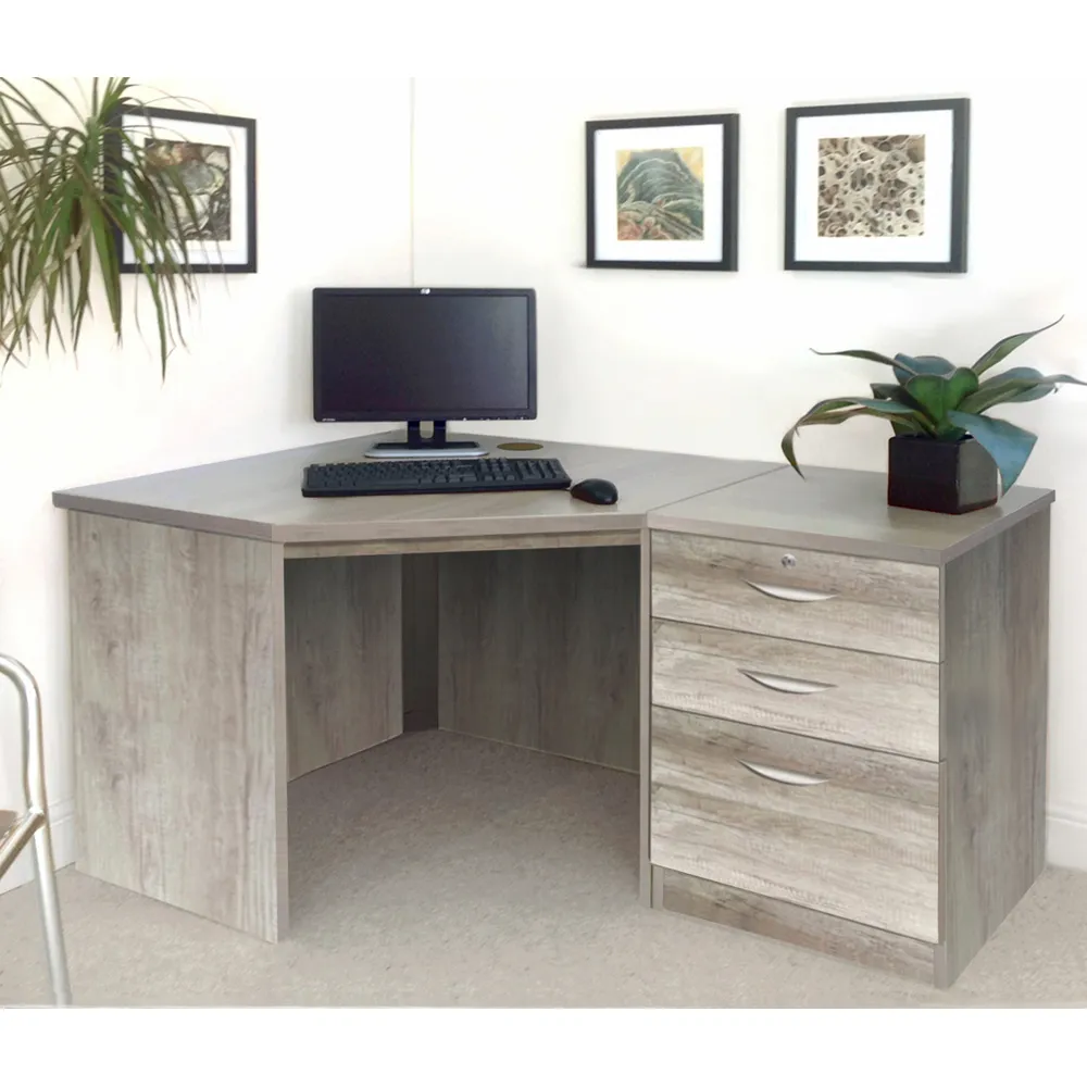 Set-07 Corner Desk with 2 Drawer Cabinet - Grey