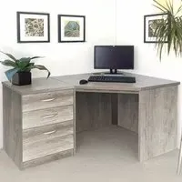 Set-07 Corner Desk with 2 Drawer Cabinet - Grey
