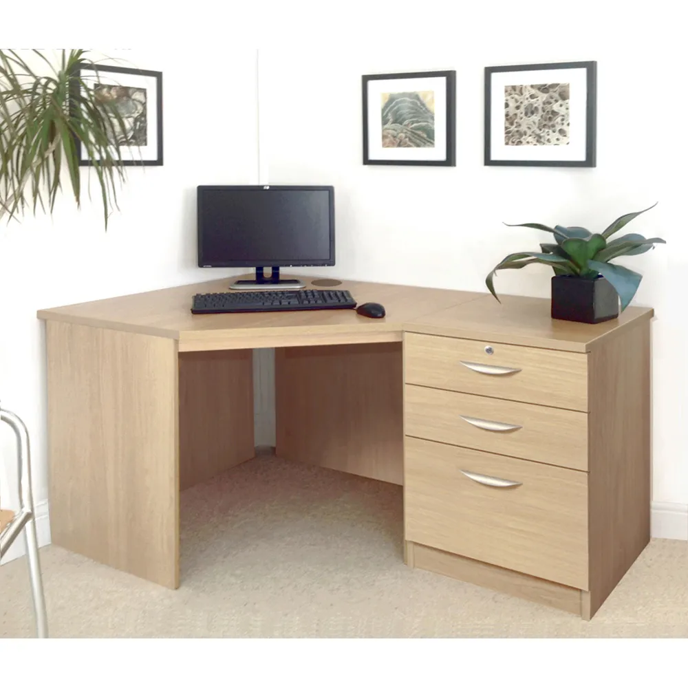 Set-07 Corner Desk with 2 Drawer Cabinet - Light Brown