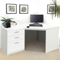 Set-07 Corner Desk with 2 Drawer Cabinet - White