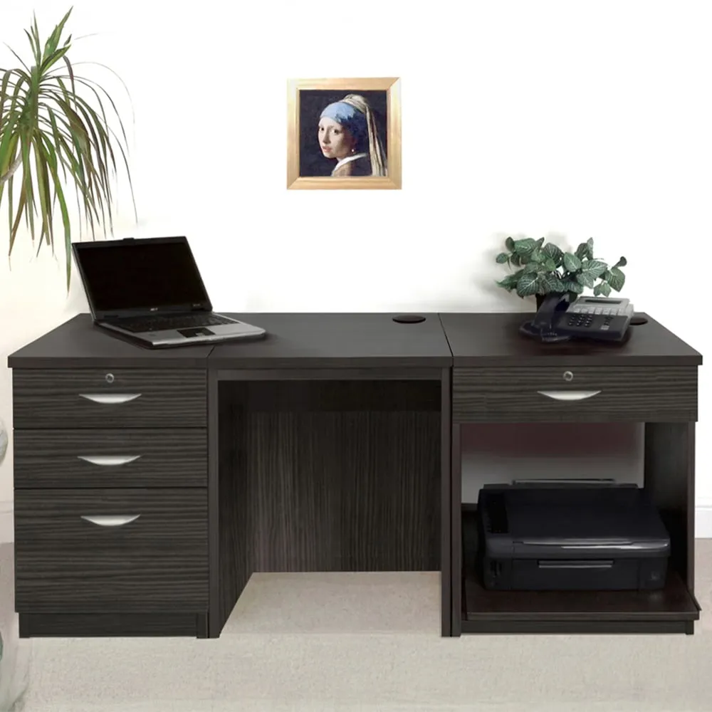 Set-08 4 Drawer Desk with Printer Shelf - Black image