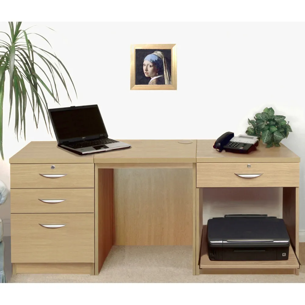 Set-08 4 Drawer Desk with Printer Shelf - Light Brown