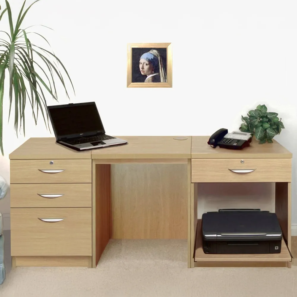 Set-08 4 Drawer Desk with Printer Shelf - Light Brown