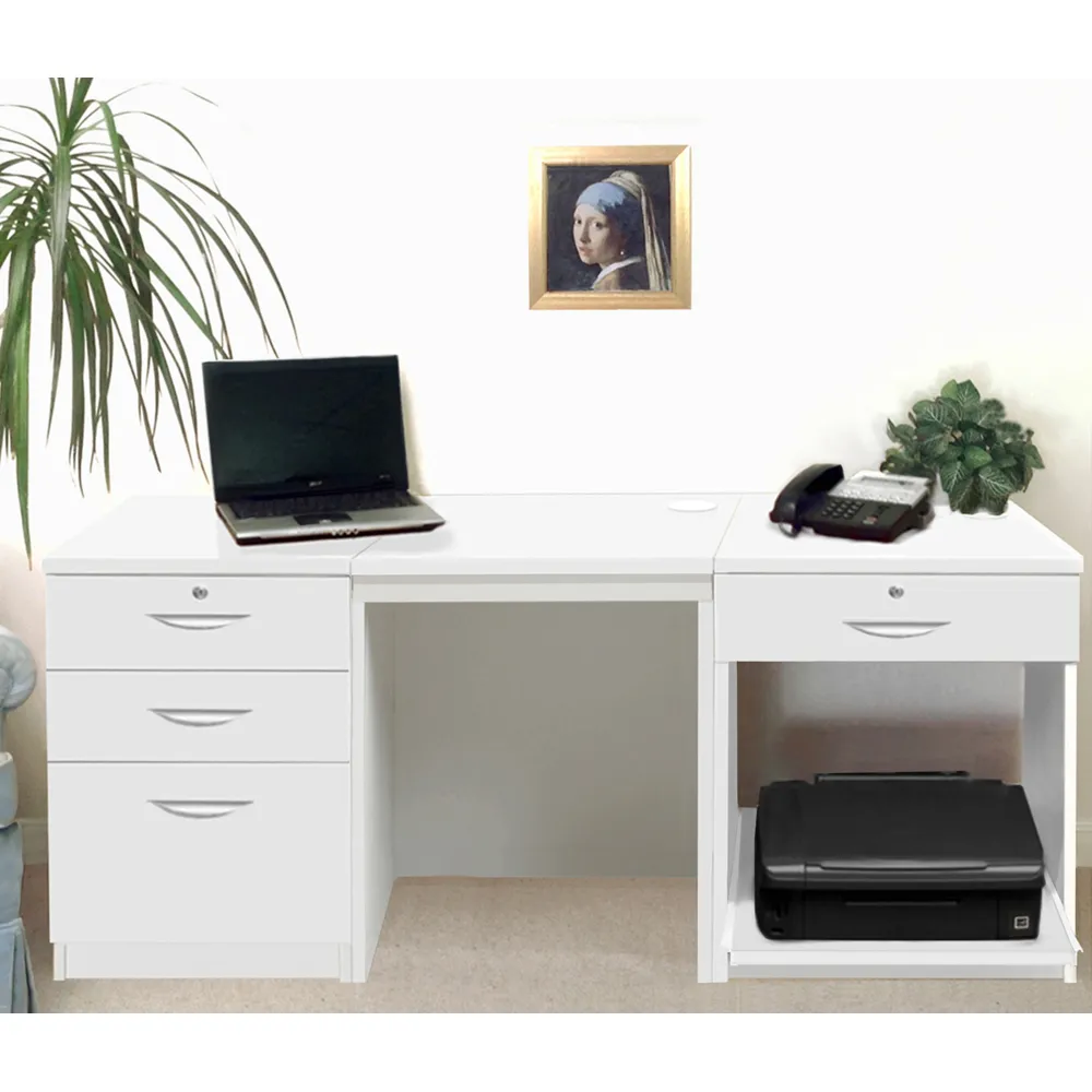 Set-08 4 Drawer Desk with Printer Shelf - White