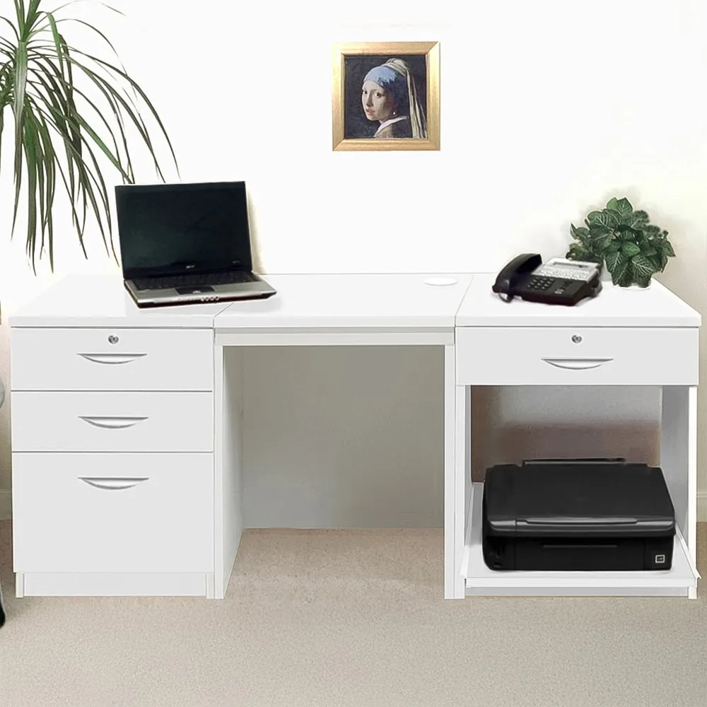 Set-08 4 Drawer Desk with Printer Shelf - White