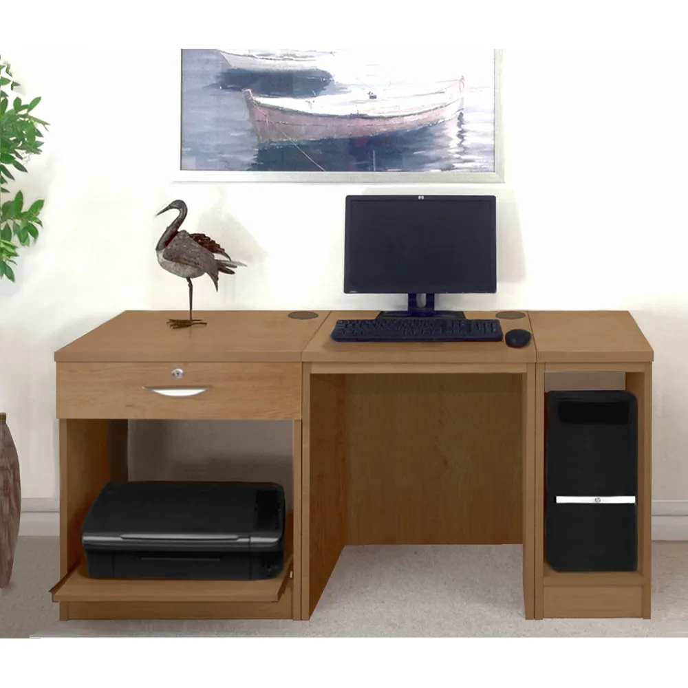 Set-10 Single Drawer Desk with Printer Shelf - Dark Brown