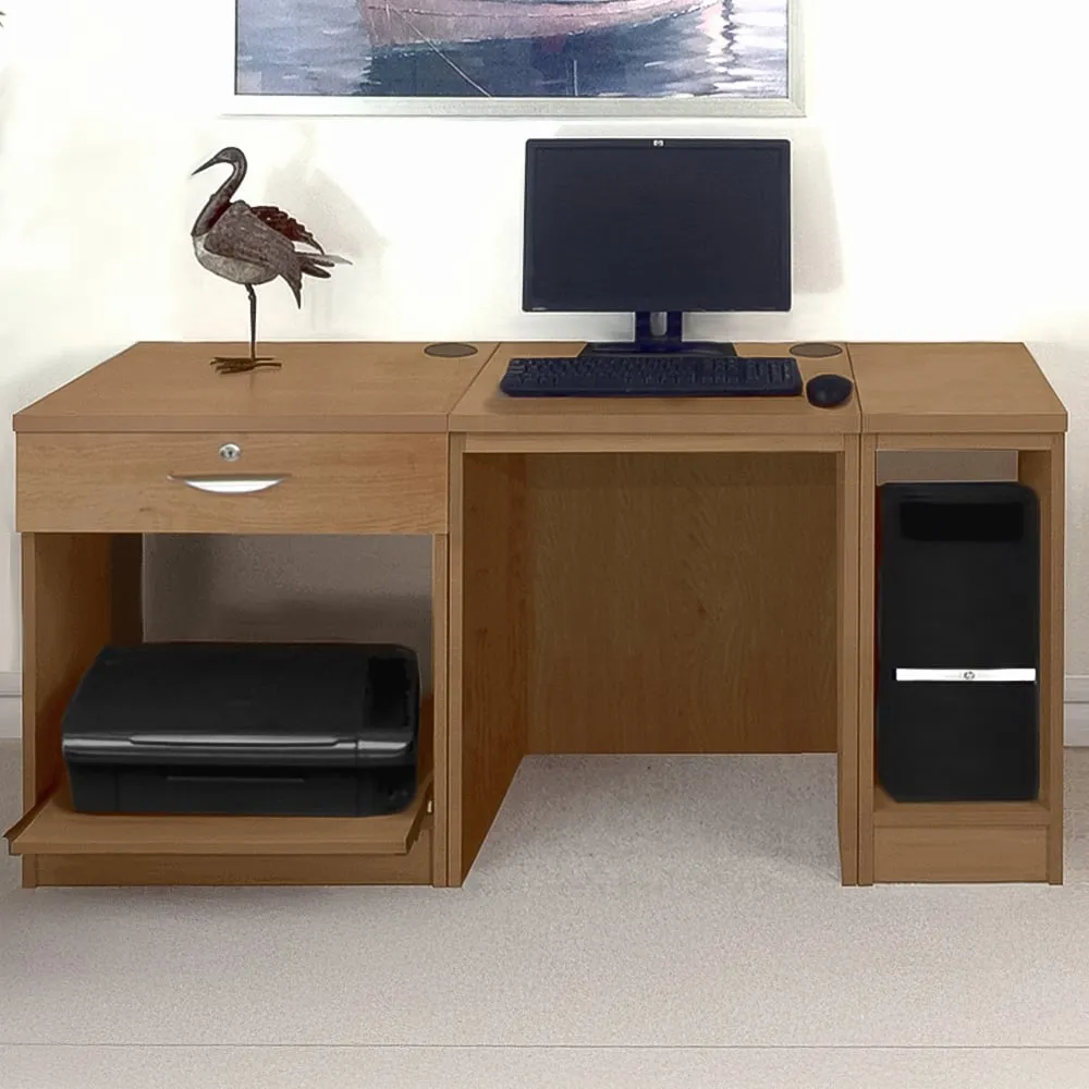 Set-10 Single Drawer Desk with Printer Shelf - Dark Brown image