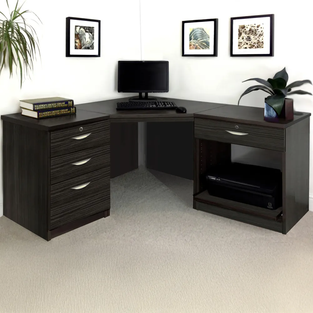 SET-12 Corner Desk with Drawer Unit and Printer Unit - Black image