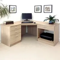 SET-12 Corner Desk with Drawer Unit and Printer Unit - Brown