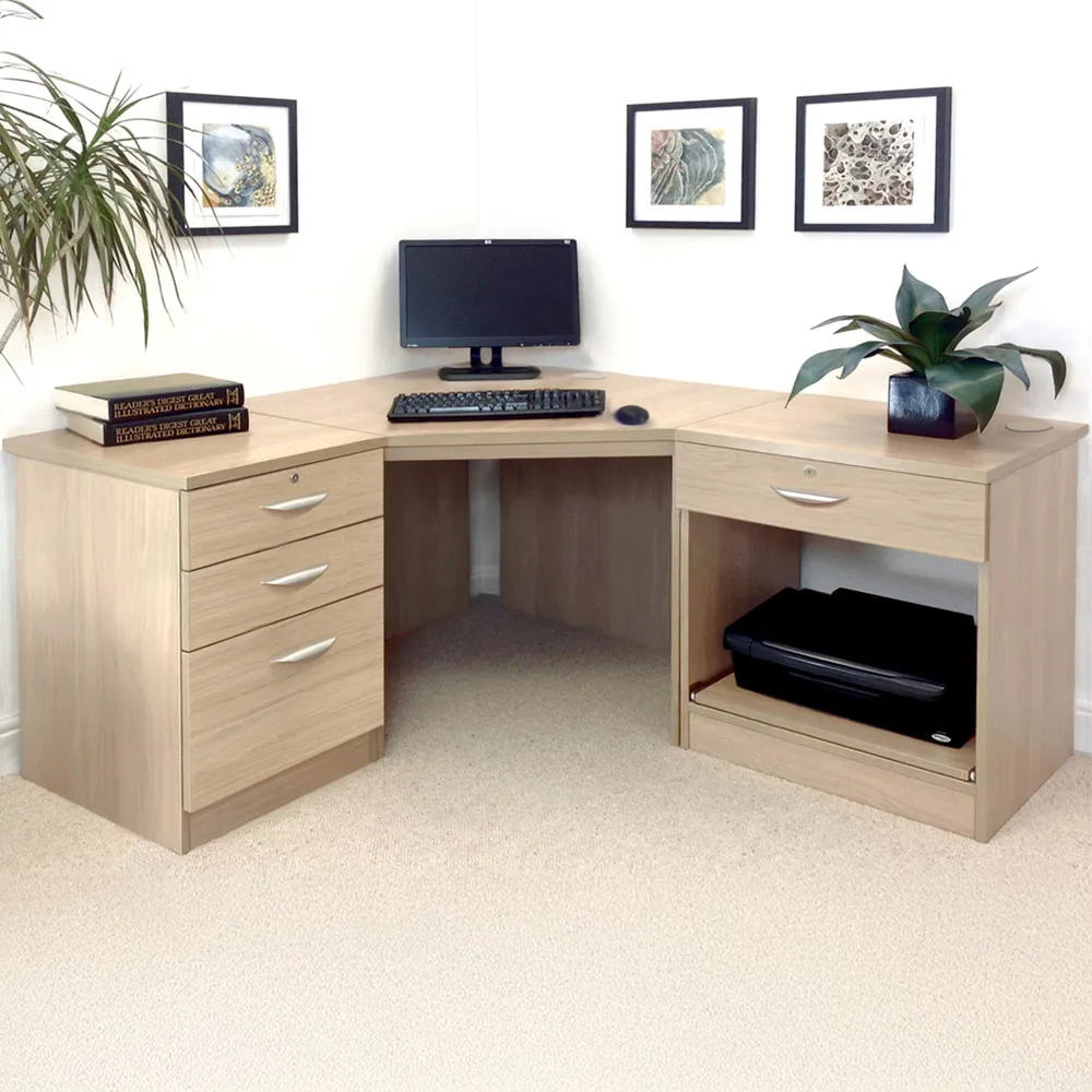 SET-12 Corner Desk with Drawer Unit and Printer Unit - Brown