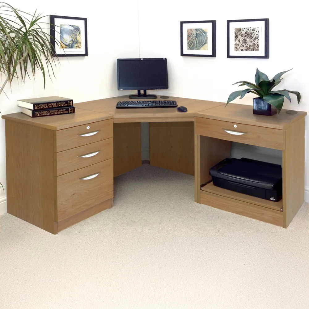 SET-12 Corner Desk with Drawer Unit and Printer Unit - Brown
