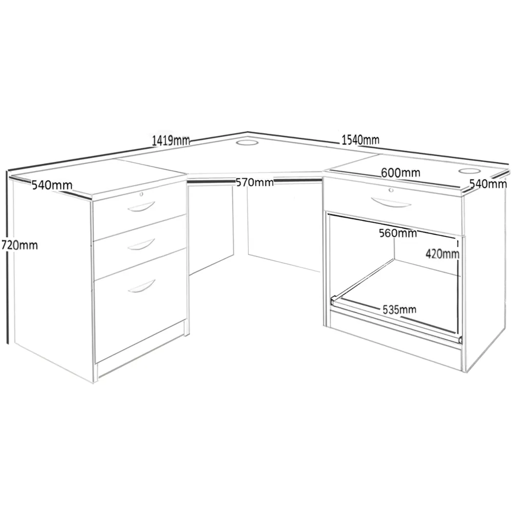 SET-12 Corner Desk with Drawer Unit and Printer Unit - White
