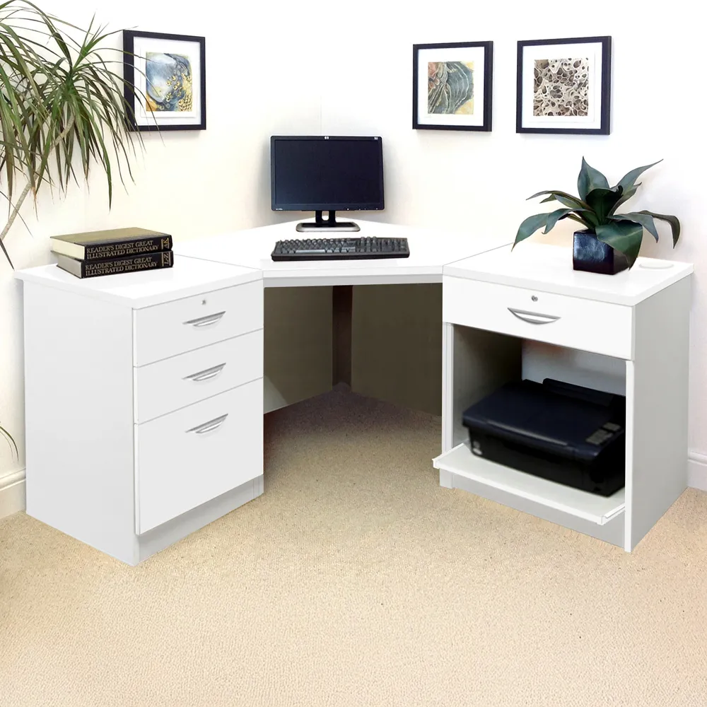 SET-12 Corner Desk with Drawer Unit and Printer Unit - White