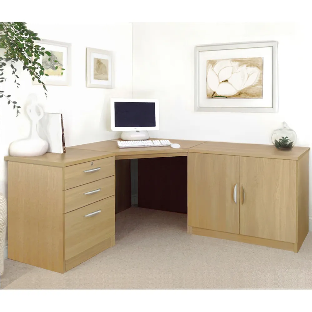 Set-13 Corner Desk with Storage - Light Brown