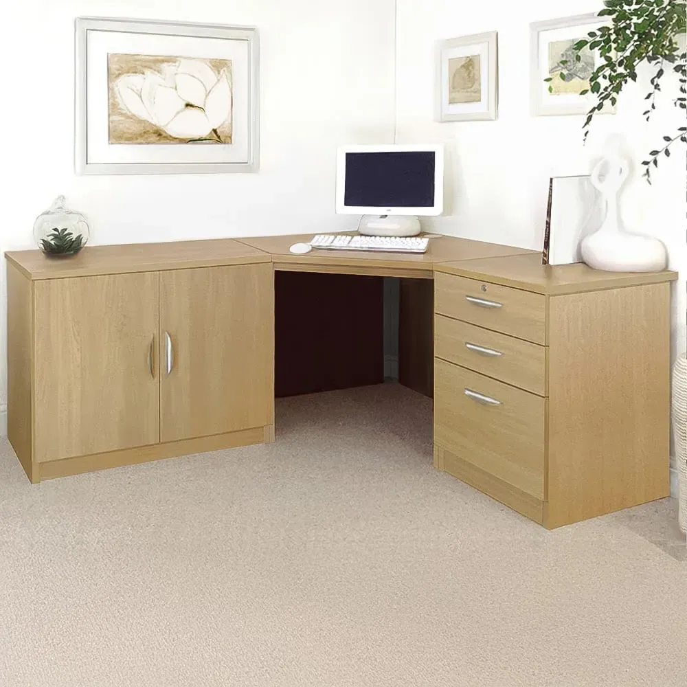 Set-13 Corner Desk with Storage - Light Brown