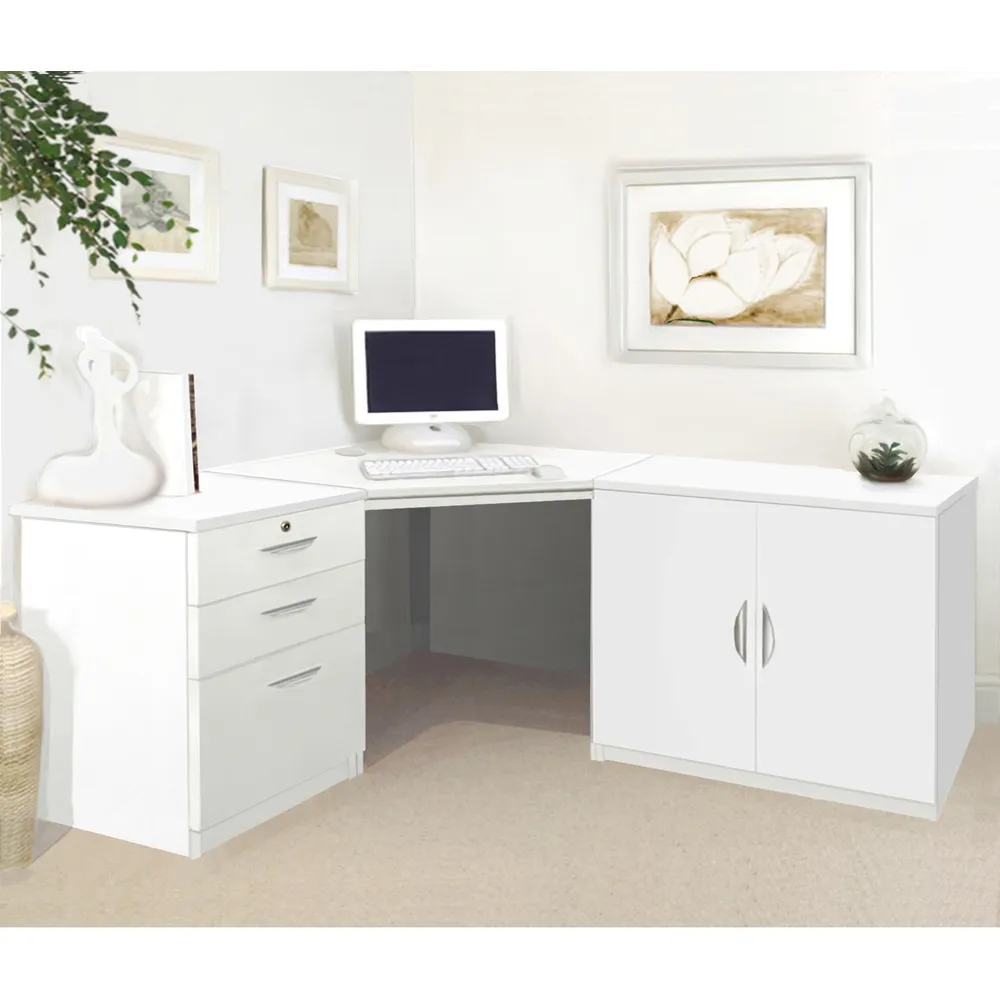 Set-13 Corner Desk with Storage - White