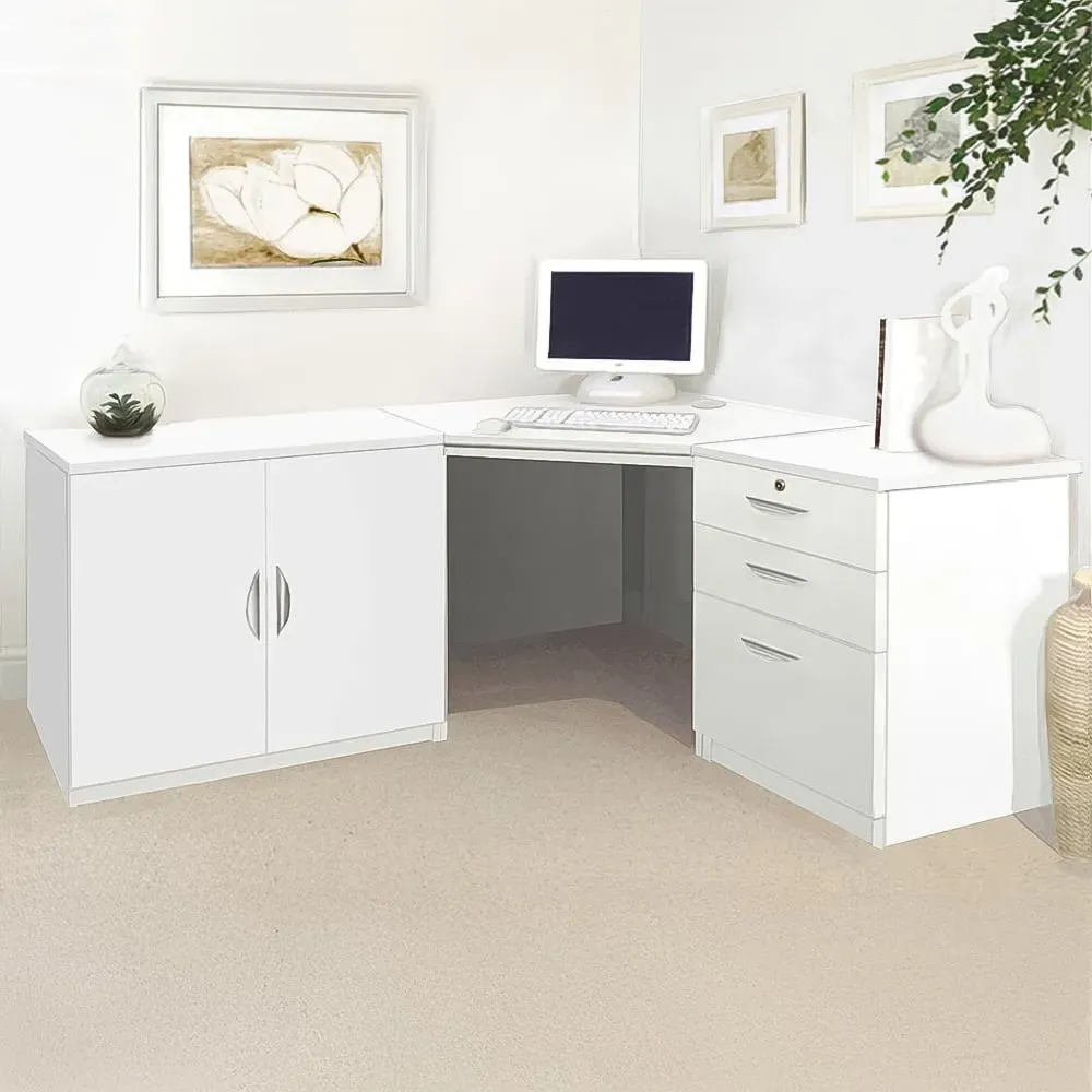 Set-13 Corner Desk with Storage - White