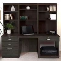 SET-14 Desk with Drawer Printer Unit and Hutch Bookcase - Black