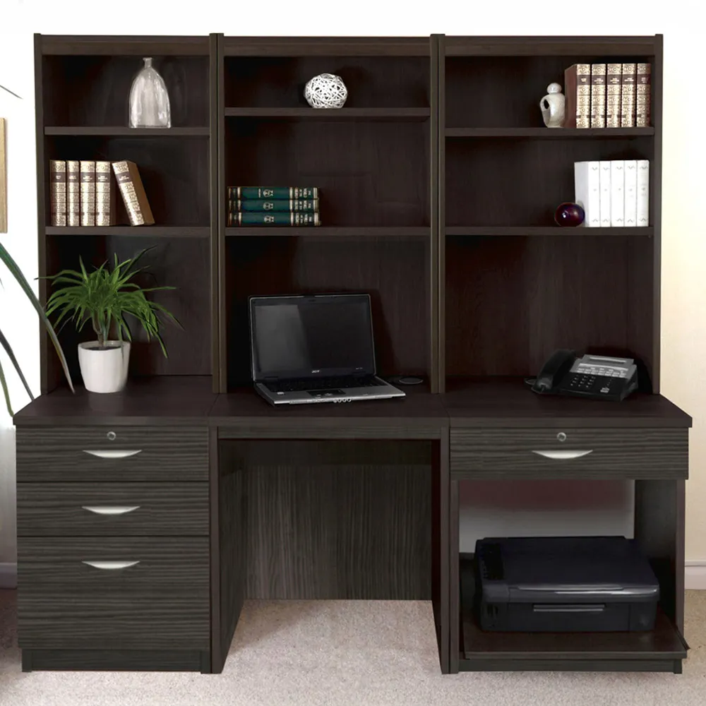 SET-14 Desk with Drawer Printer Unit and Hutch Bookcase - Black image