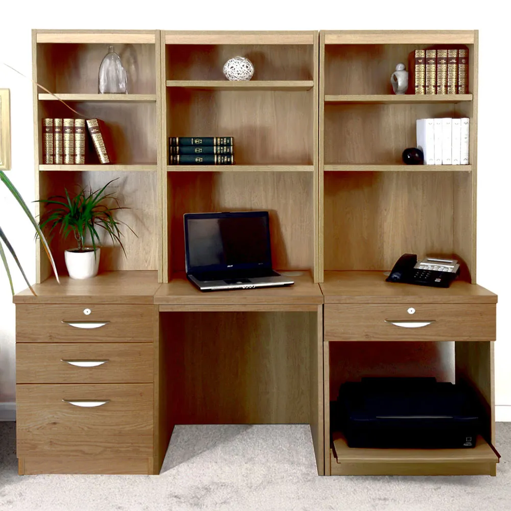 SET-14 Desk with Drawer Printer Unit and Hutch Bookcase - Brown
