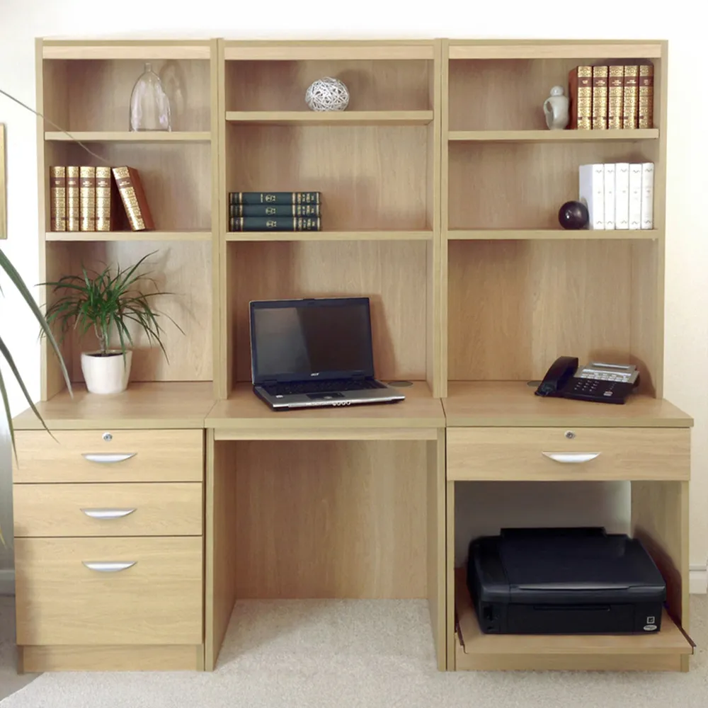 SET-14 Desk with Drawer Printer Unit and Hutch Bookcase - Brown