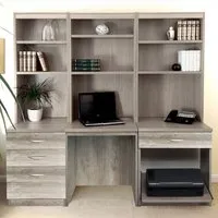 SET-14 Desk with Drawer Printer Unit and Hutch Bookcase - Grey