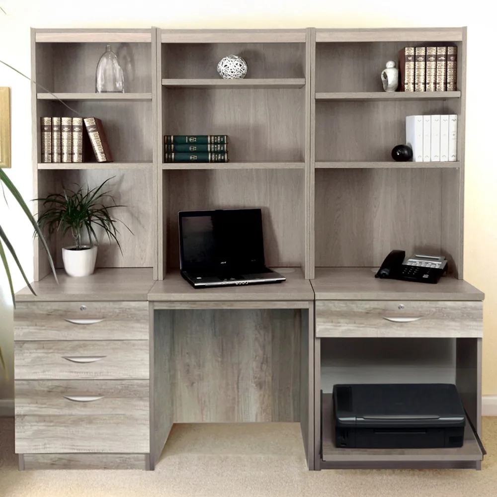 SET-14 Desk with Drawer Printer Unit and Hutch Bookcase - Grey