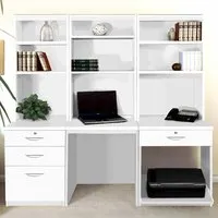 SET-14 Desk with Drawer Printer Unit and Hutch Bookcase - White