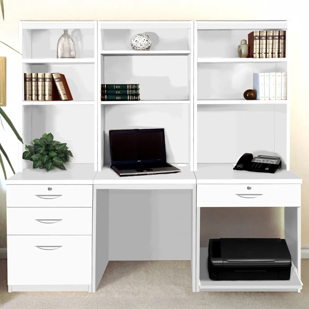 SET-14 Desk with Drawer Printer Unit and Hutch Bookcase - White