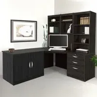 SET-19 Corner Desk with Drawer Unit and Hutch Bookcase - Black