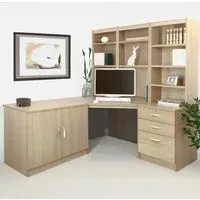 SET-19 Corner Desk with Drawer Unit and Hutch Bookcase - Brown