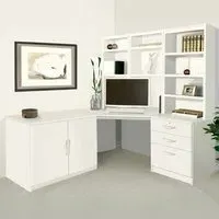 SET-19 Corner Desk with Drawer Unit and Hutch Bookcase - White