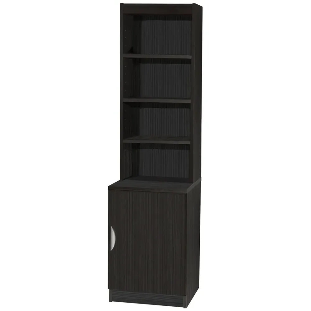 Single Door 4 Shelf Desk Height Cupboard with Hutch - Black