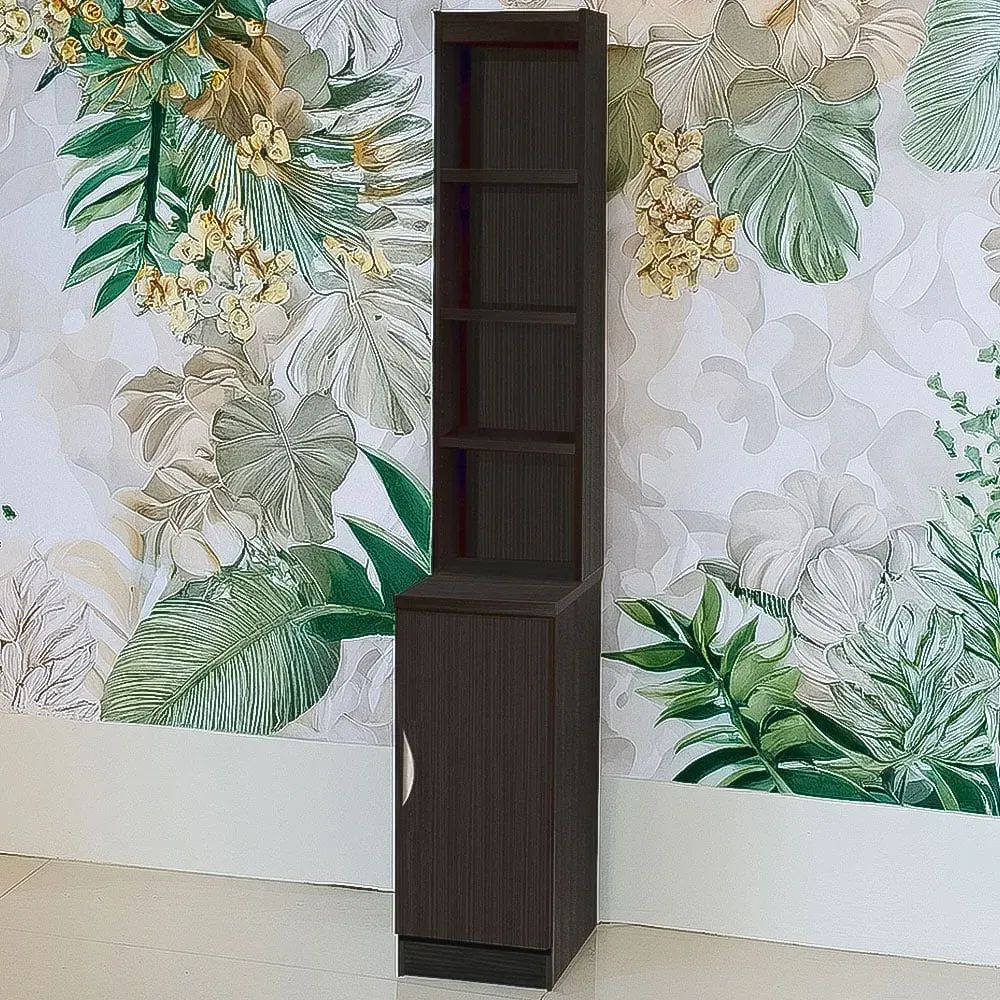 Single Door 4 Shelf Desk Height Cupboard with Hutch - Black image
