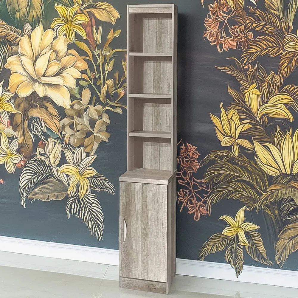 Single Door 4 Shelf Desk Height Cupboard with Hutch - Grey