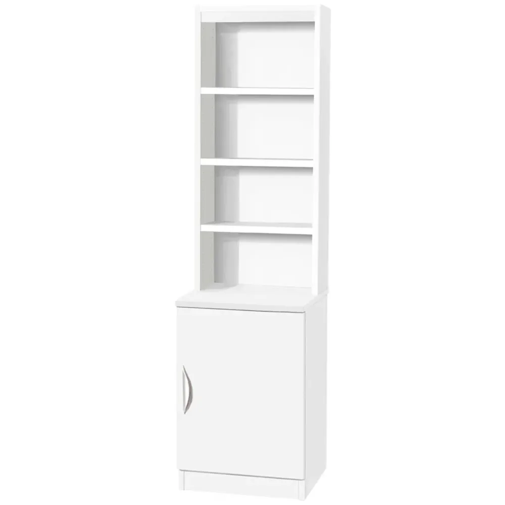 Single Door 4 Shelf Desk Height Cupboard with Hutch - White