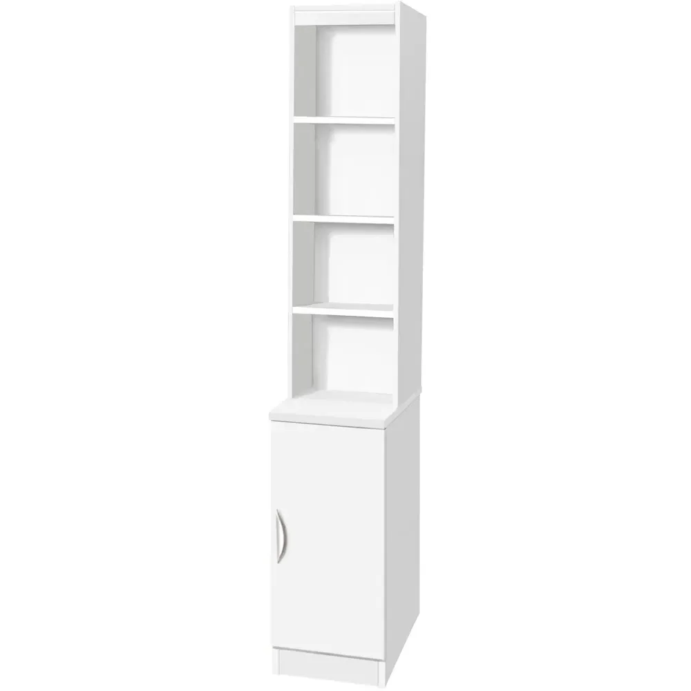 Single Door 4 Shelf Desk Height Cupboard with Hutch - White