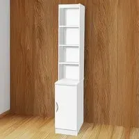 Single Door 4 Shelf Desk Height Cupboard with Hutch - White