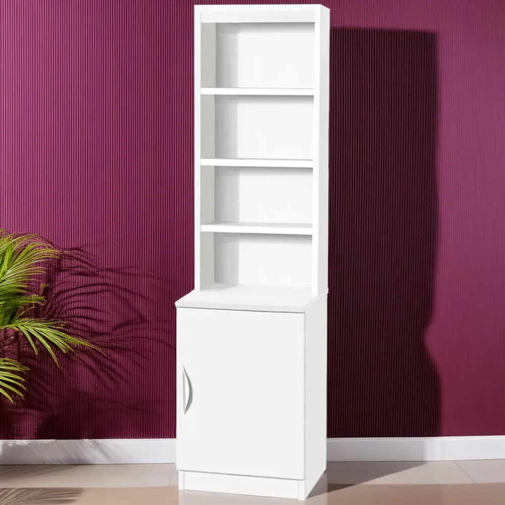 Single Door 4 Shelf Desk Height Cupboard with Hutch - White